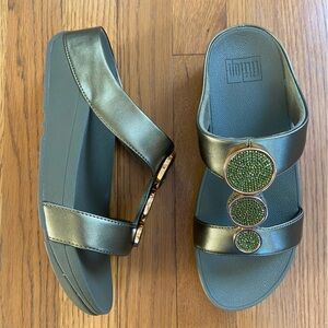 NWOB HALO Bead-Circle Metallic H-Bar Slides sz 7